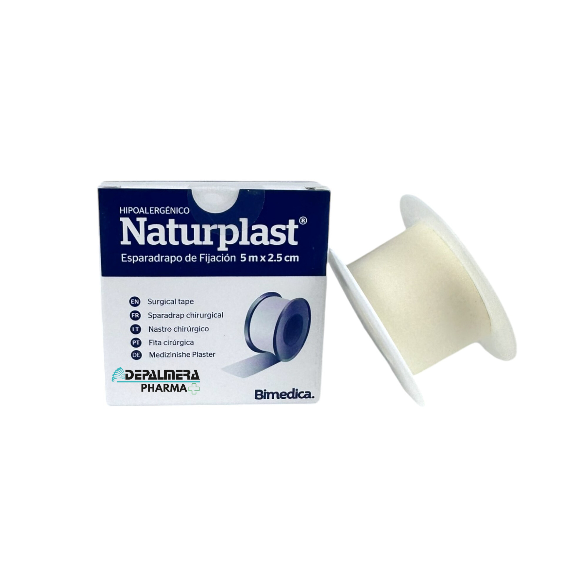Esparadrapo de papel Naturplast, hipoalergénico y transpirable, ideal para pieles sensibles y fijación de apósitos.