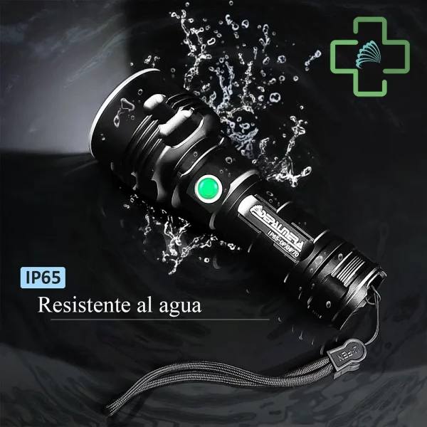 Linterna Recargable con Zoom Regulable - LED XHP70 y Batería Recargable