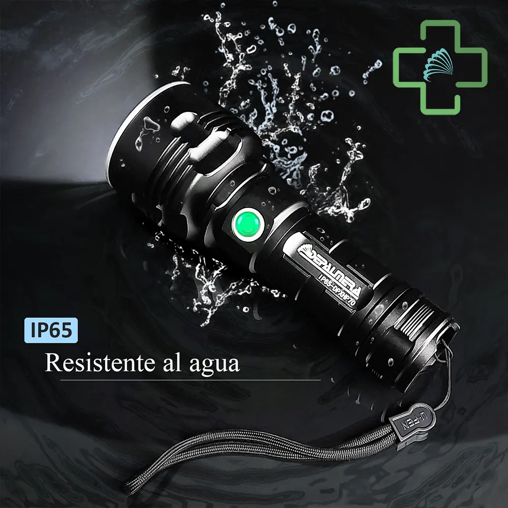 Linterna Recargable con Zoom Regulable - LED XHP70 y Batería Recargable