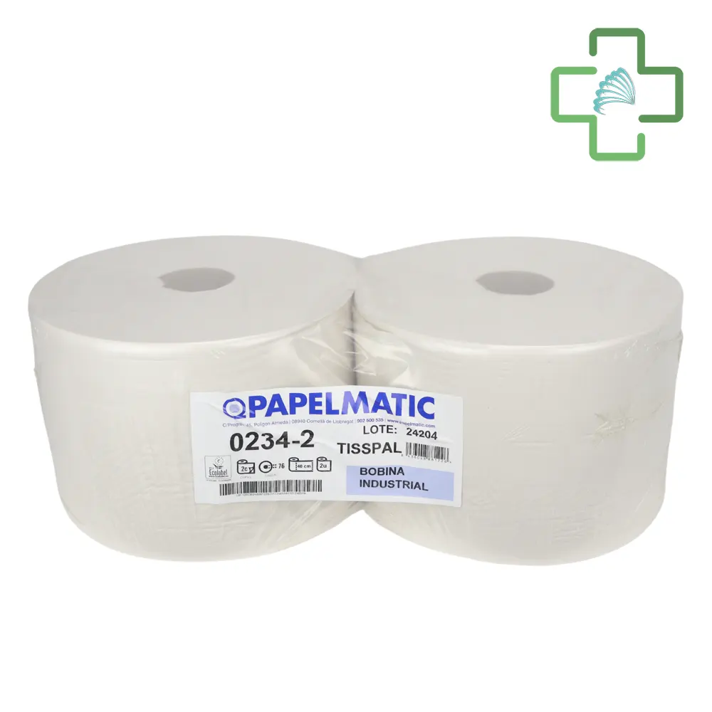 Bobinas de Papel Industrial Tisspal - Reciclado 2 Capas, 560m, Paquete de 2 Bobinas