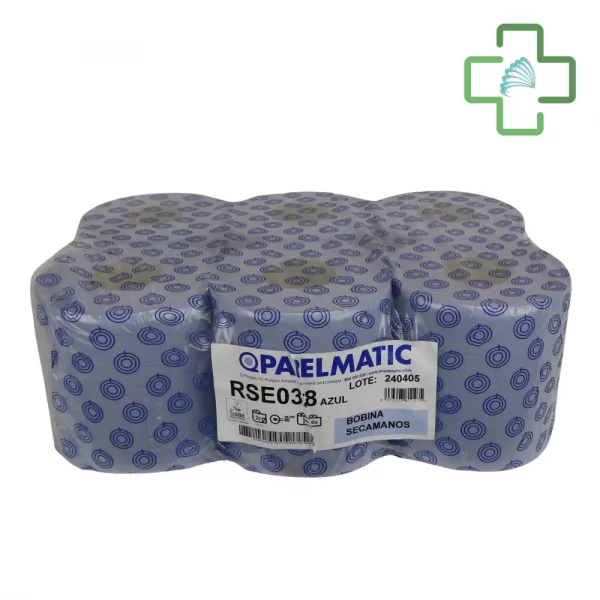 Bobinas de Papel de Manos Azul - Papel Reciclado 2 Capas, 150m, Paquete de 6 Rollos