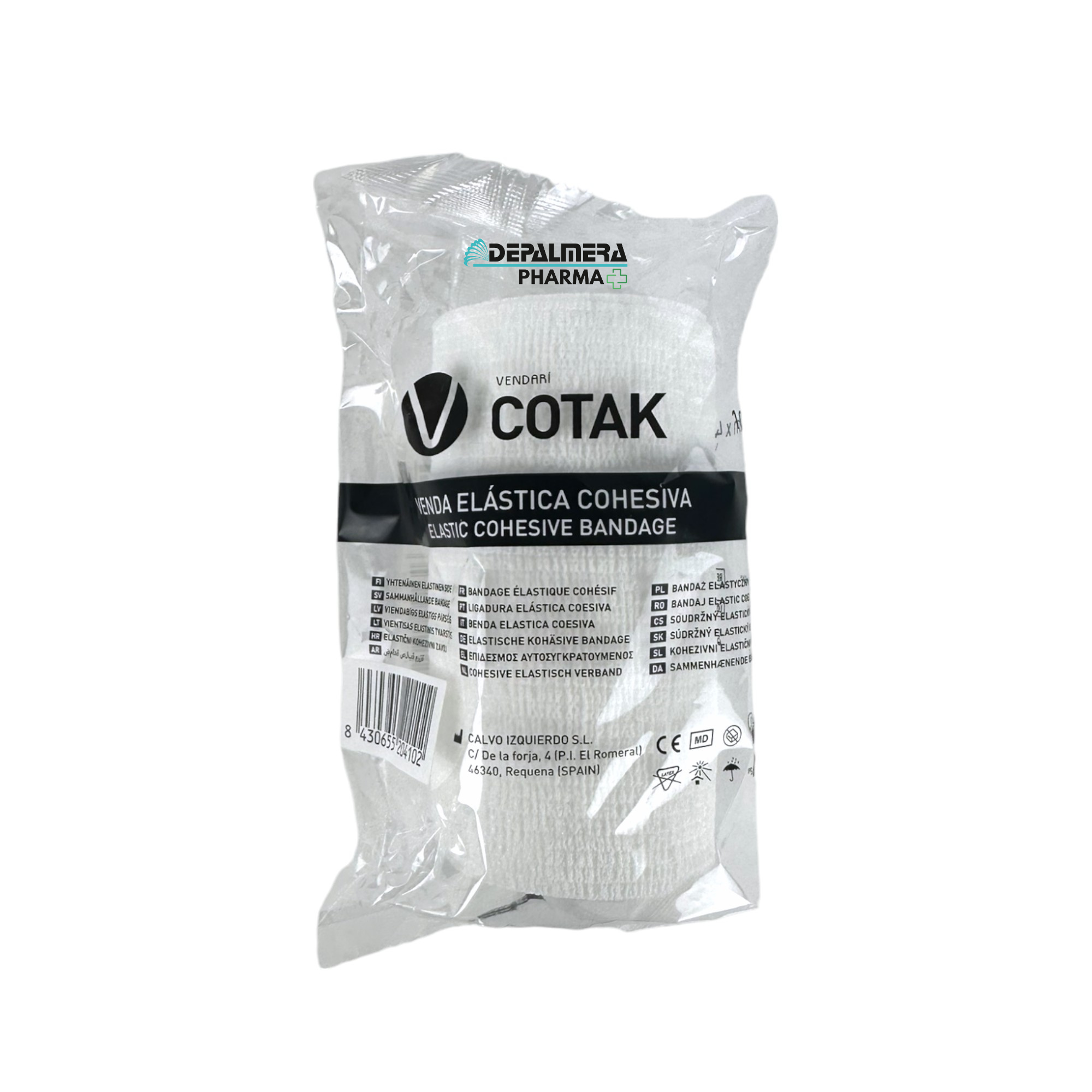 Venda cohesiva Cotak sin látex de 10 cm x 4,5 m en colores beige, azul, verde, rojo y blanco, ideal para soporte y protección