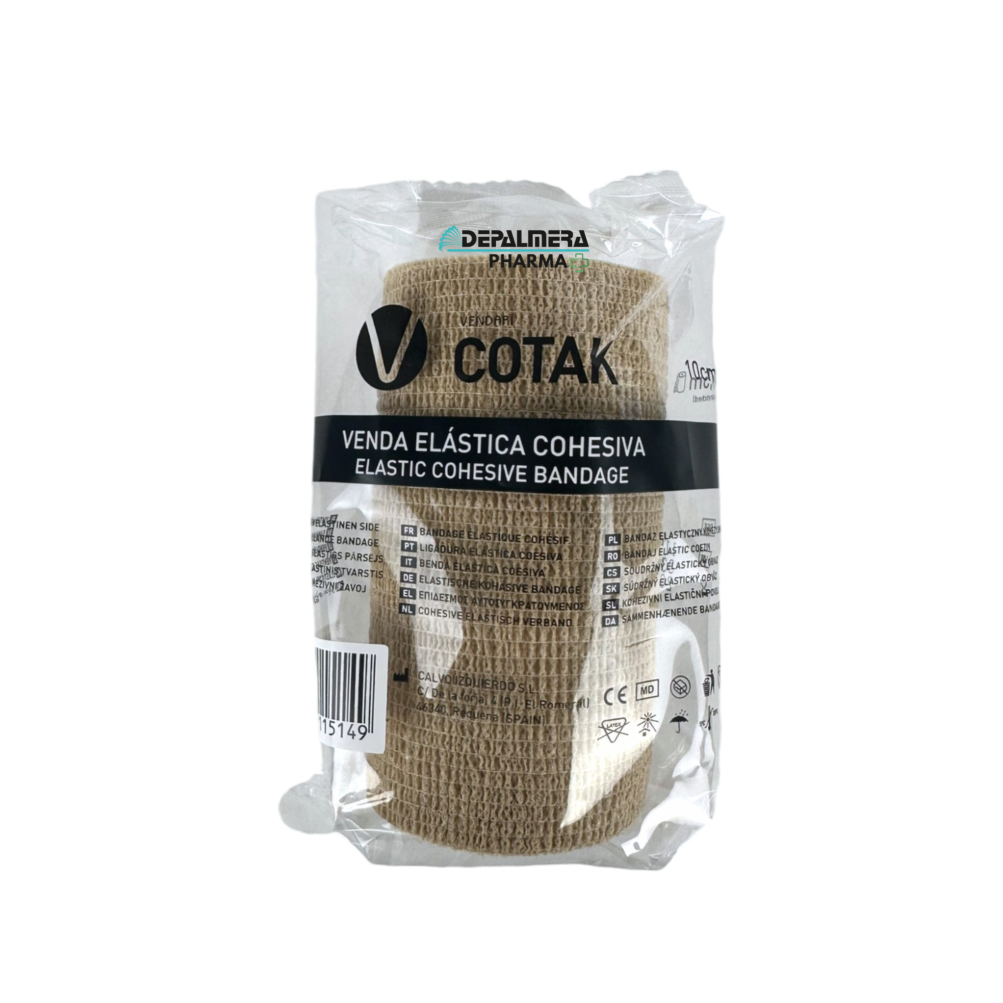Venda cohesiva Cotak sin látex de 10 cm x 4,5 m en colores beige, azul, verde, rojo y blanco, ideal para soporte y protección