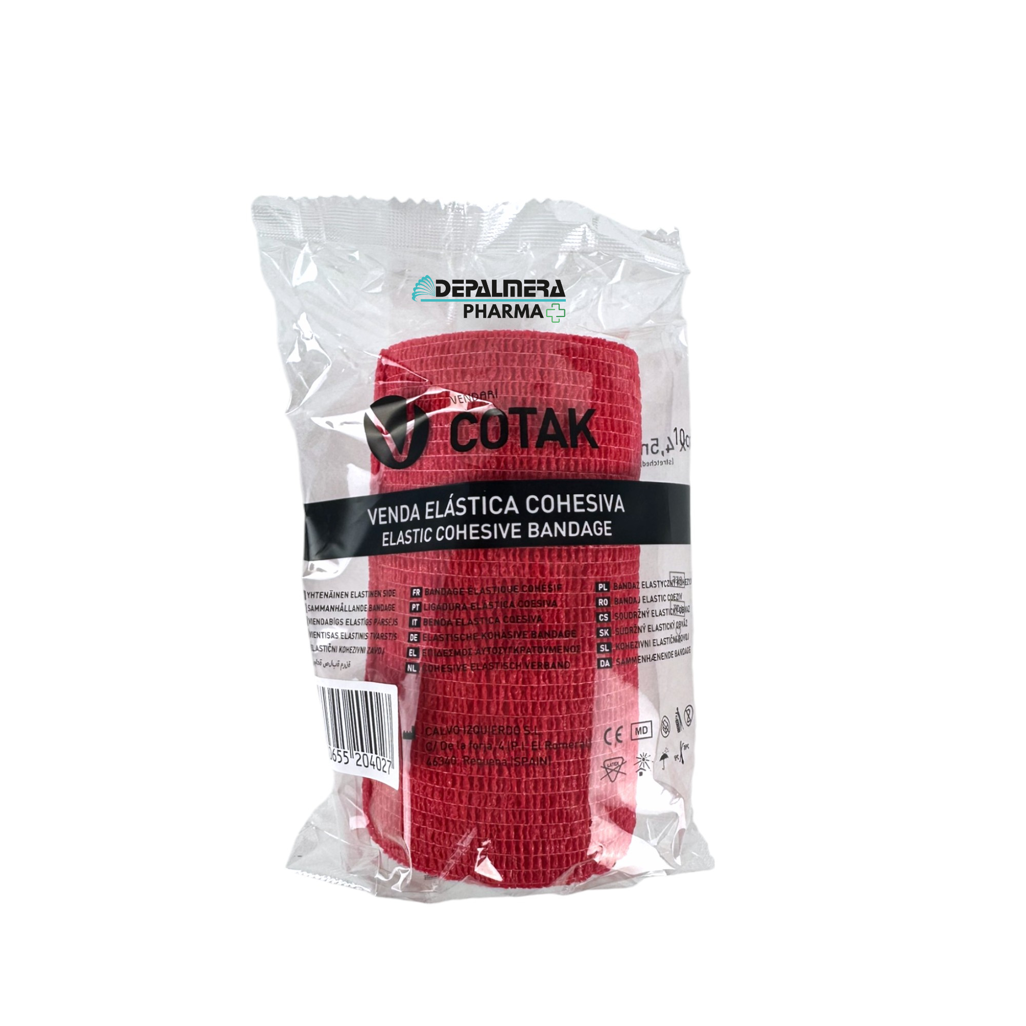 Venda cohesiva Cotak sin látex de 10 cm x 4,5 m en colores beige, azul, verde, rojo y blanco, ideal para soporte y protección