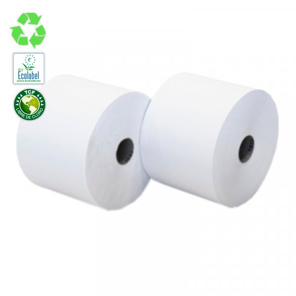 Bobina de papel industrial reciclado de 900 metros, ideal para usos en entornos comerciales e industriales.