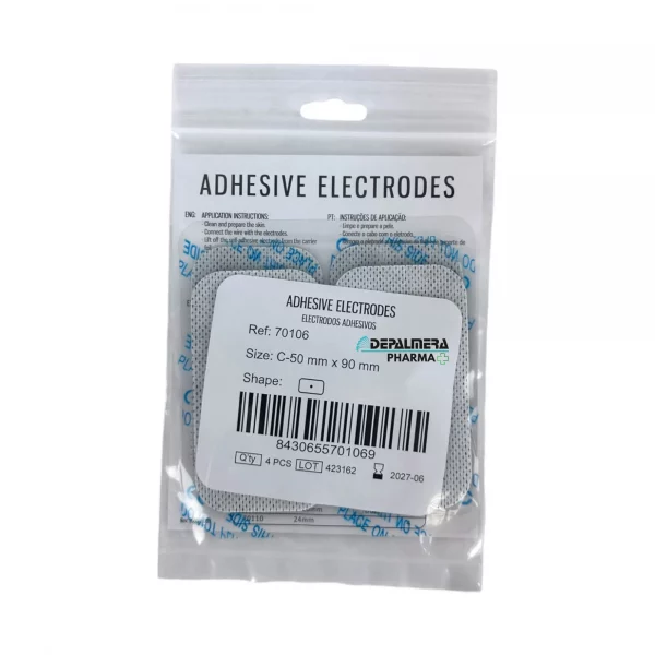 Electrodos adhesivos Compex 50x90 rectangulares sin cable para electroestimulación, paquete de 4 unidades.