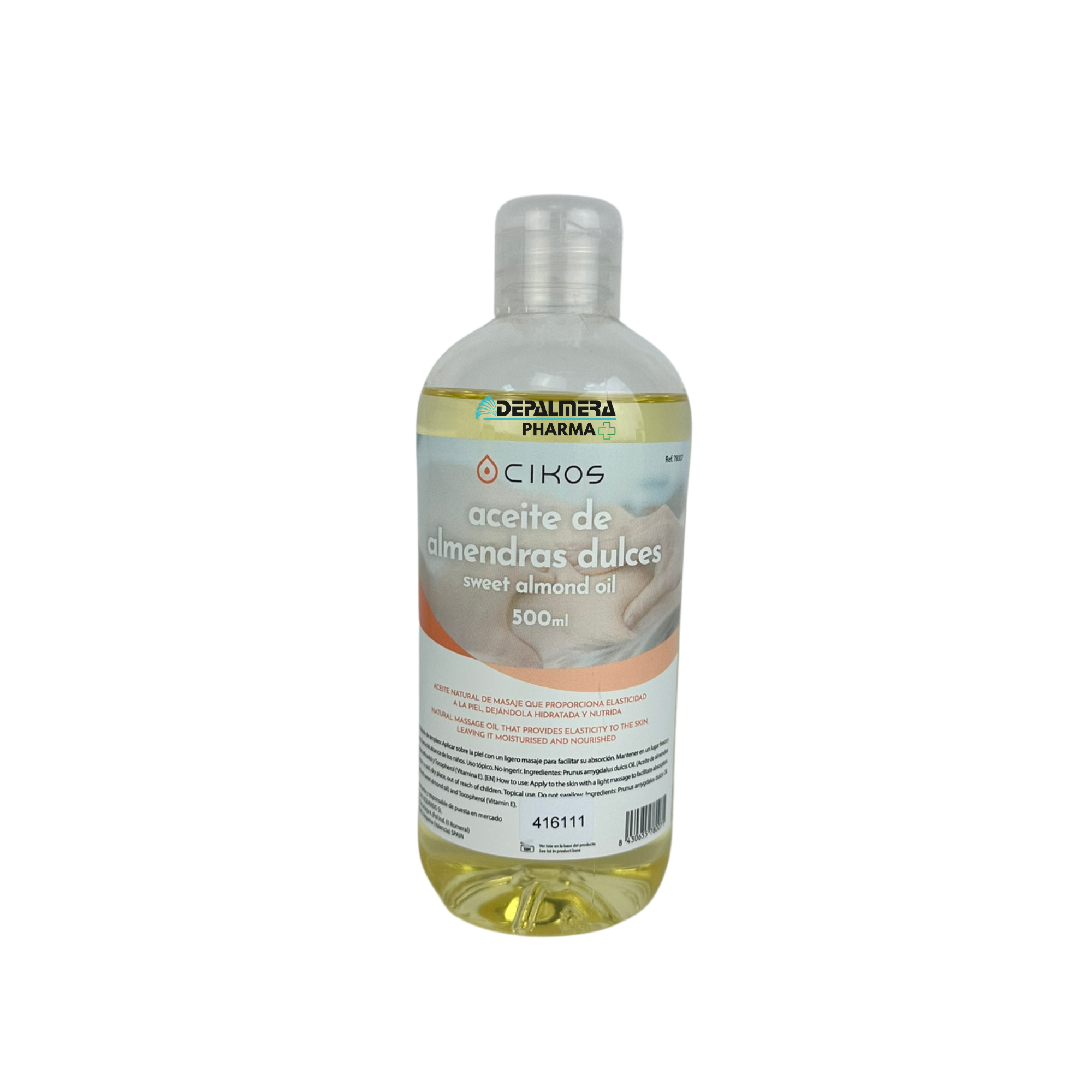 Aceite de almendras dulces en botella de 0,5L, ideal para el cuidado de la piel y el cabello.