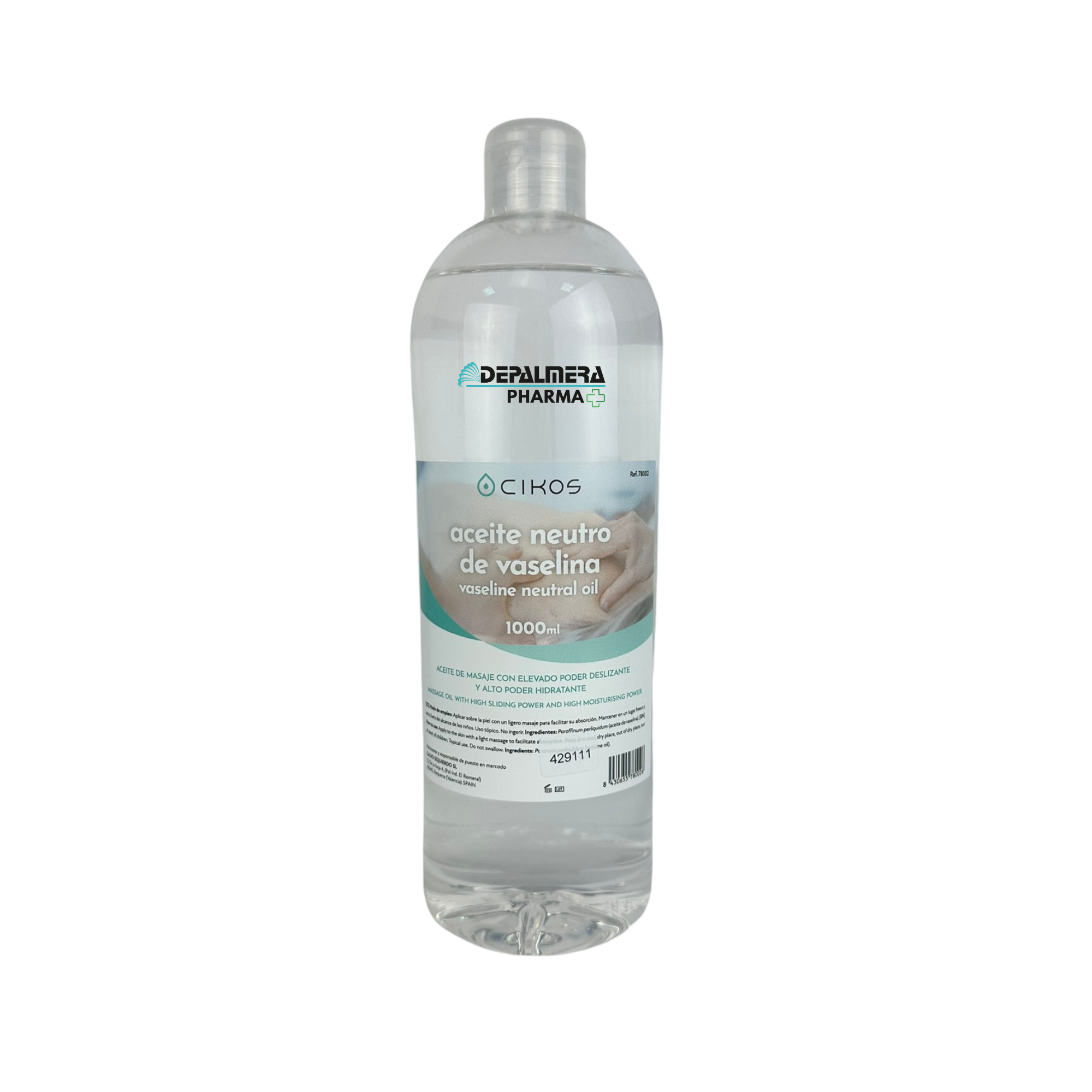 Aceite Neutro de Vaselina Cikos 1L, frasco transparente