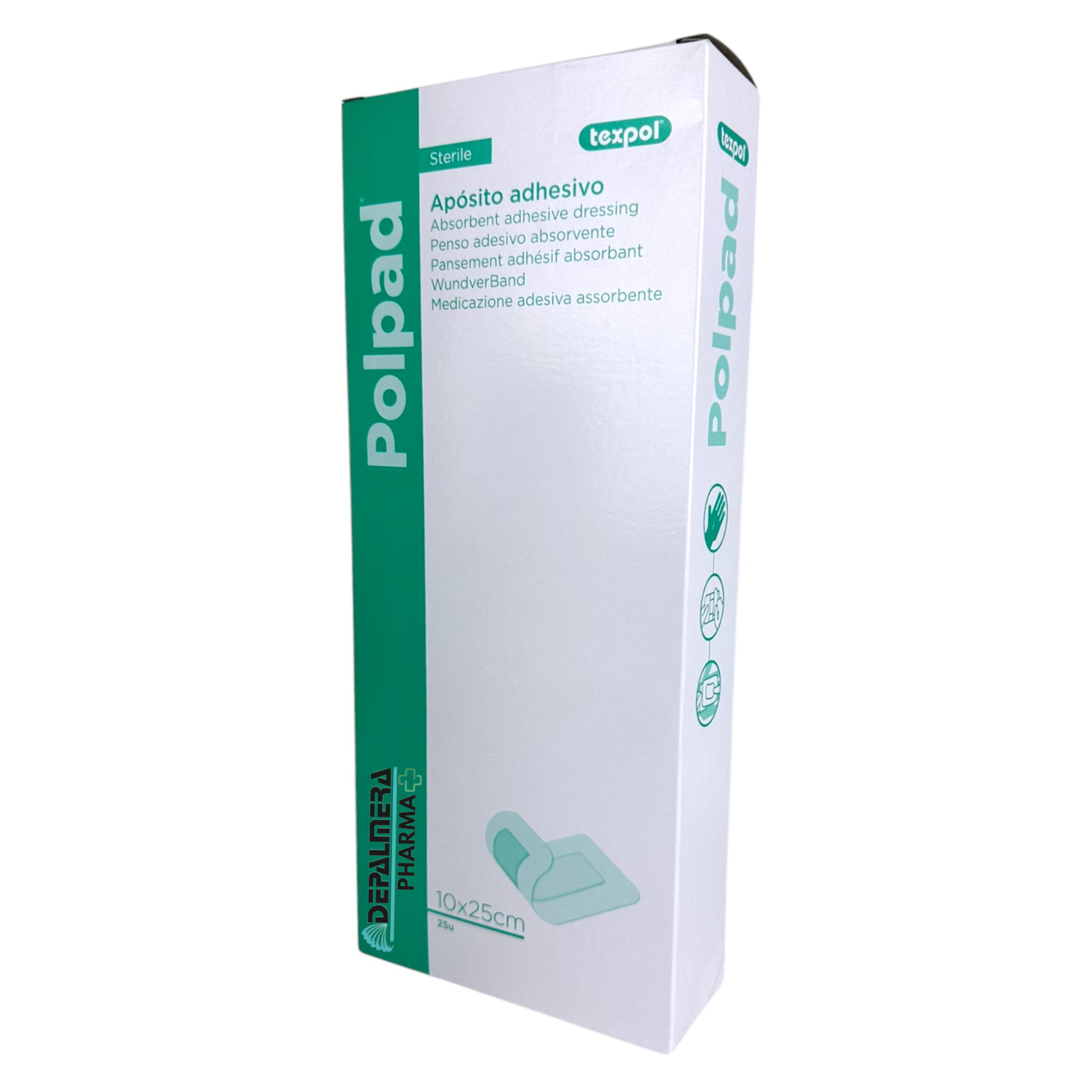 Apósito autoadhesivo estéril disponible en varios tamaños, ideal para cubrir y proteger heridas.