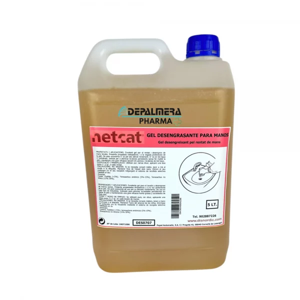 Gel desengrasante para manos Netcat 5 Litros, ideal para eliminar grasa y suciedad de las manos.