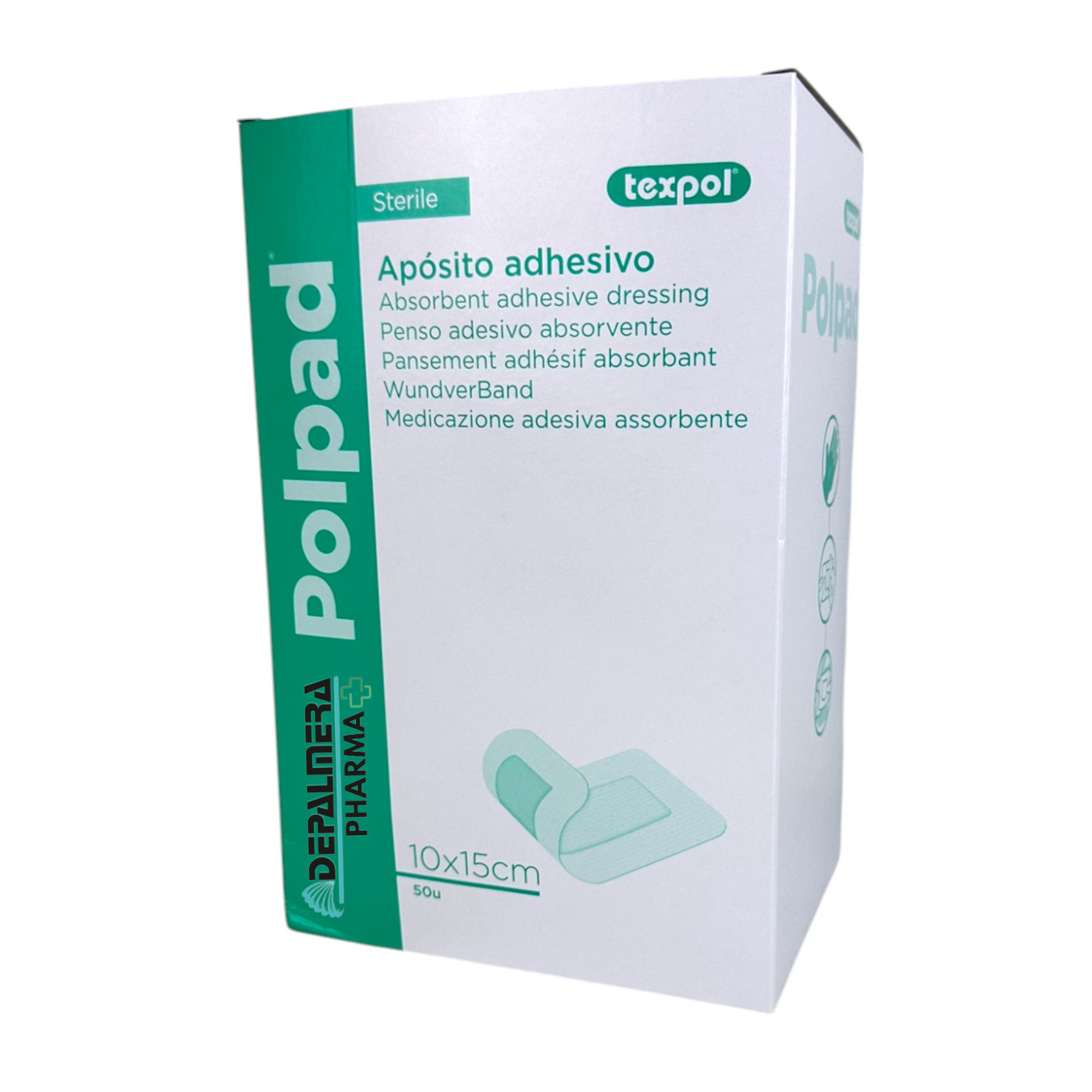 Apósito autoadhesivo estéril disponible en varios tamaños, ideal para cubrir y proteger heridas.