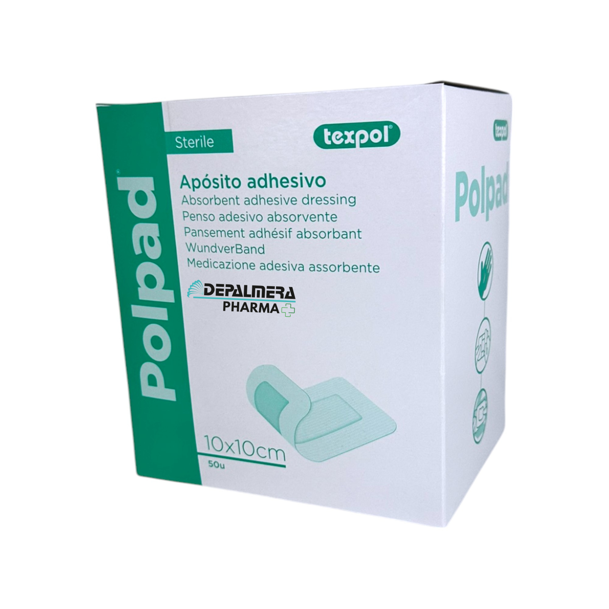 Apósito autoadhesivo estéril disponible en varios tamaños, ideal para cubrir y proteger heridas.