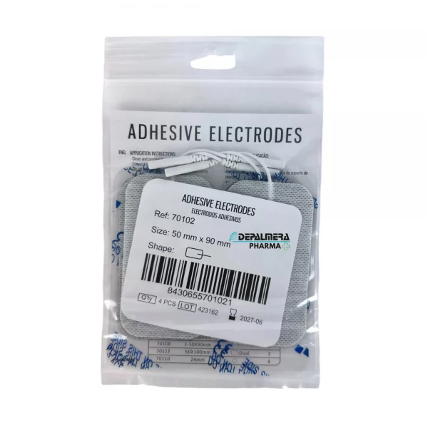 Electrodos adhesivos rectangulares de 50x90 mm con cable, paquete de 4 unidades.