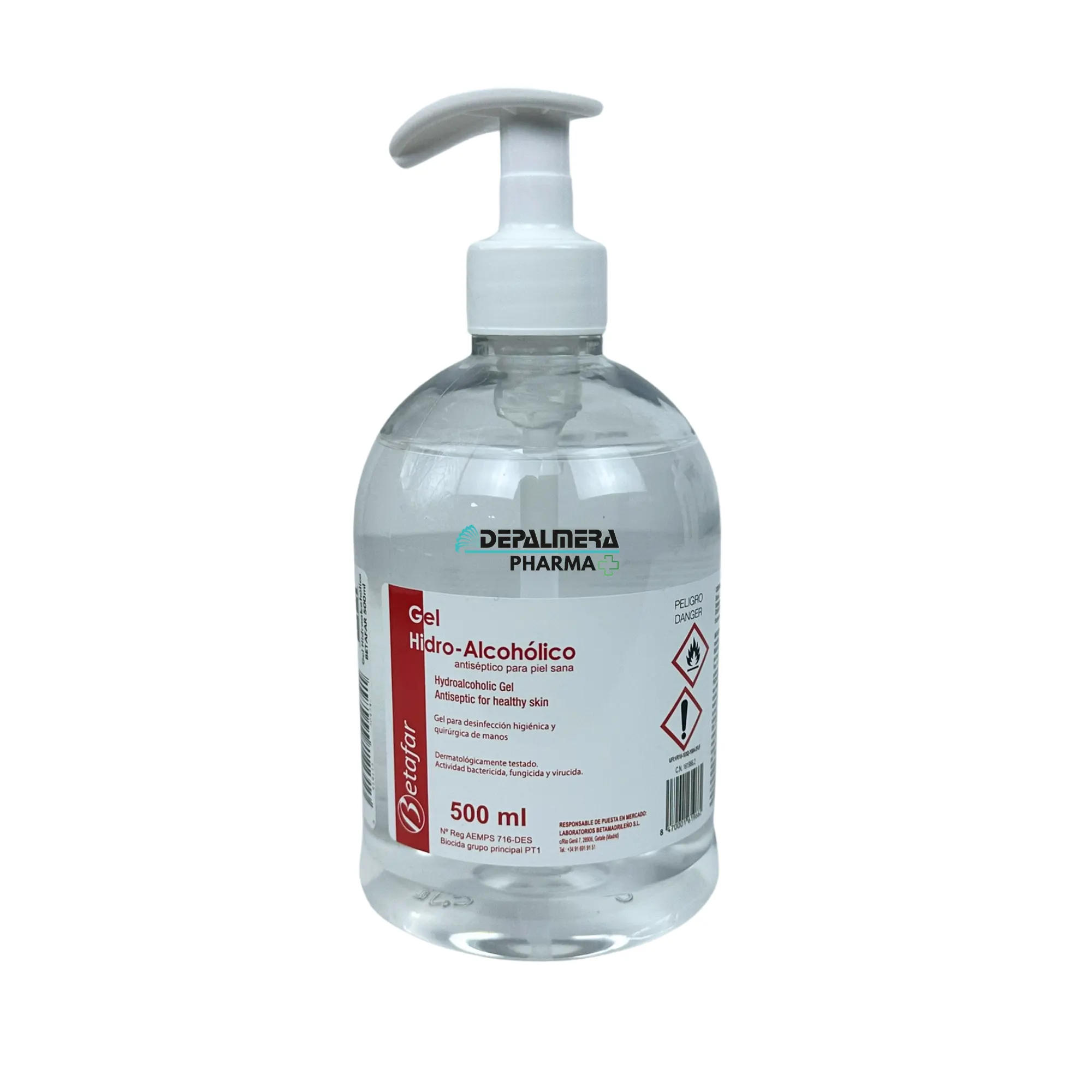 Gel Hidroalcohólico Betafar con Aloe Vera 500ml para higiene de manos eficaz y suave.