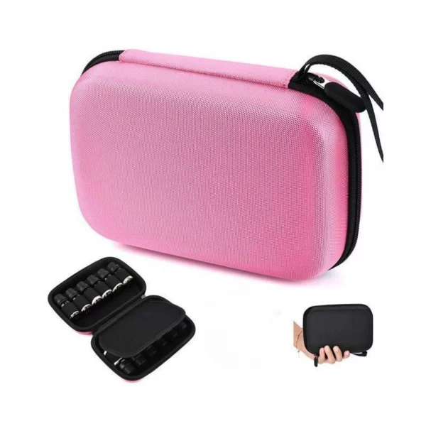 Estuche práctico y compacto para organizar hasta 12 botellas de aceites esenciales de 5 o 10 ml. Ideal para llevar en el bolso o mochila.