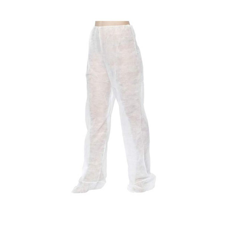 Pantalón desechable para presoterapia en color blanco, 40g, con goma elástica para un ajuste cómodo. Ideal para tratamientos de presoterapia.