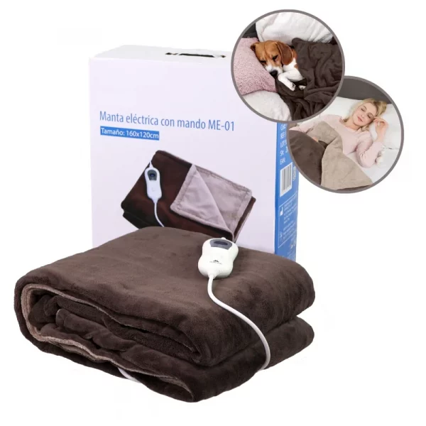 Manta eléctrica marrón de 160x120 cm con mando digital y 3 niveles de temperatura, ideal para mantenerte cálido durante el invierno.