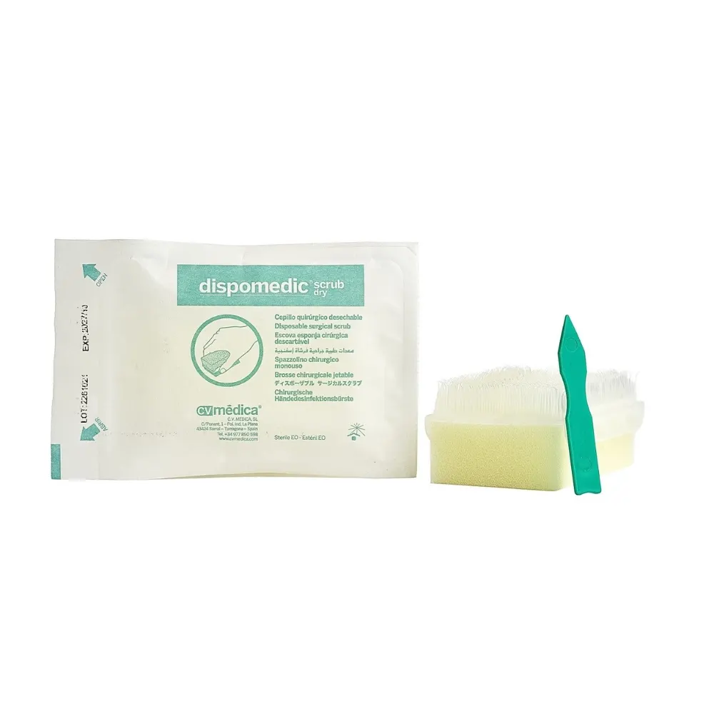 Esponja quirúrgica seca con cepillo Dispomedic Scrub Dry CV Medica estéril y desechable
