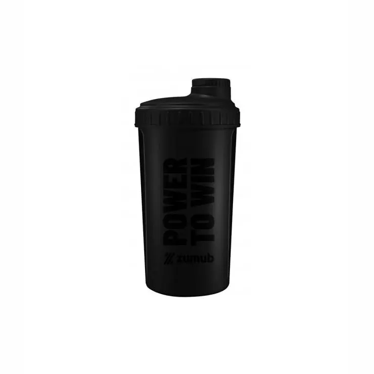 Shaker Power To Win 700 ML en color negro y rosa, diseñado para mezclar suplementos de manera eficiente.