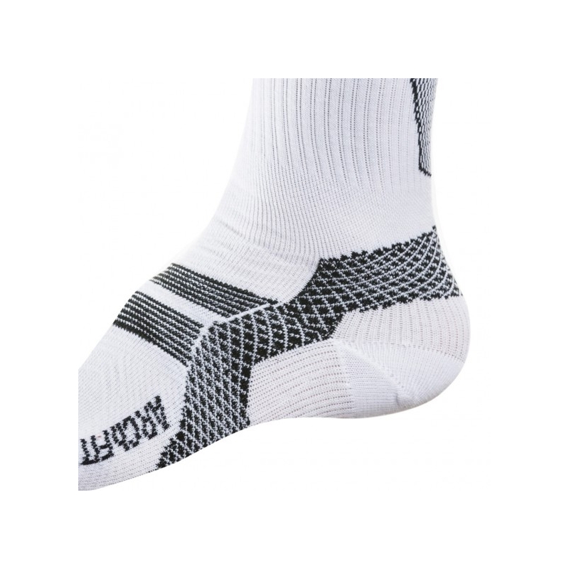 Par de calcetines para fascitis plantar en blanco y negro, disponibles en varias tallas, diseñados para aliviar el dolor en el talón y el arco del pie.