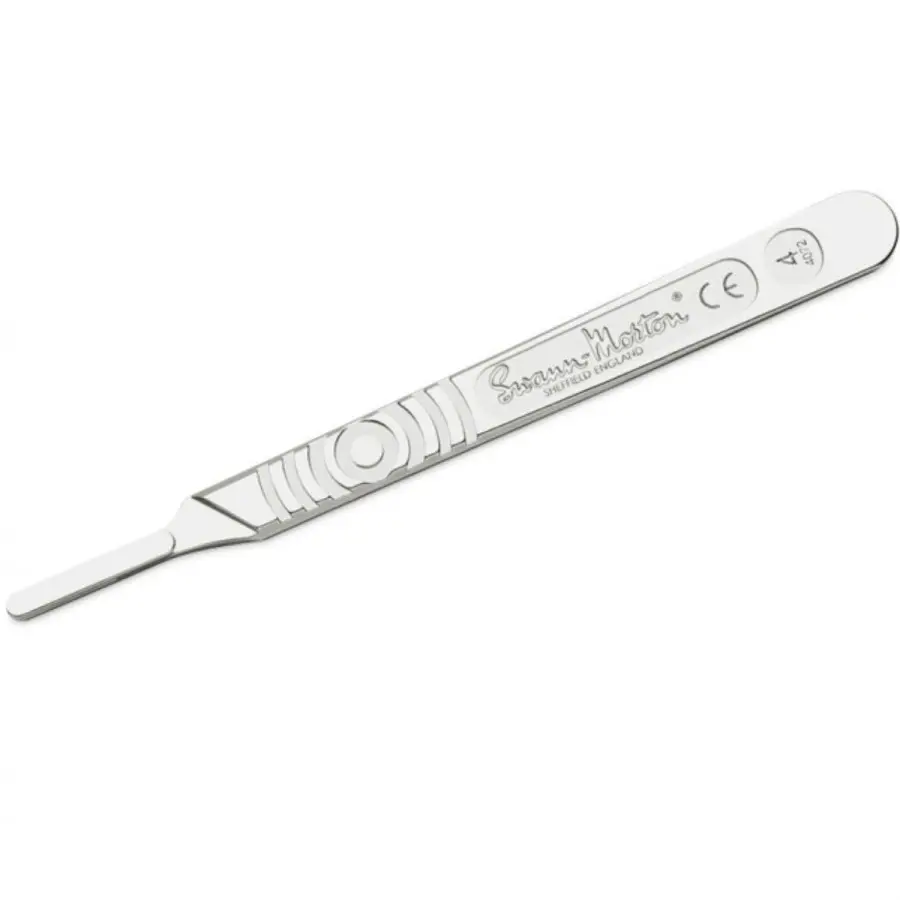 Mango Nº4 Swann-Morton de acero inoxidable para bisturí, compatible con hojas del Nº 18 al 36