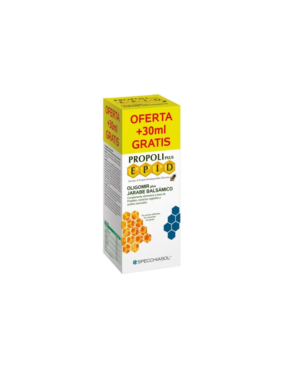 Oligomir Plus de 200 ml con caja, complemento natural con propóleo E.P.I.D. para garganta y vías respiratorias.