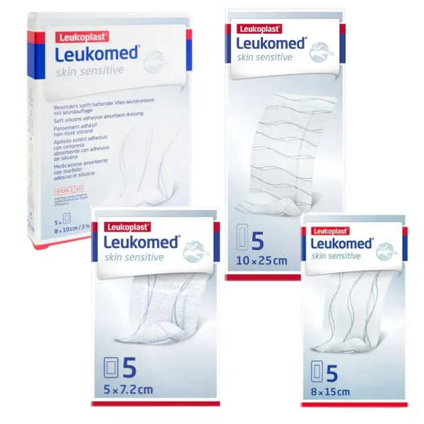 Gama de apositos de silicona Leukomed Skin Sensitive para piel fragil en varios tamaños y formatos