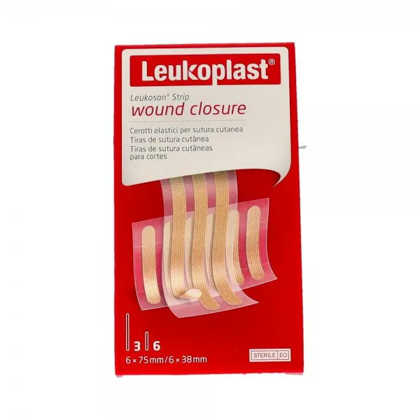 Tiras de sutura adhesiva Leukosan Strip Natural con 6 tiras de 6x38mm y 3 tiras de 6x75mm