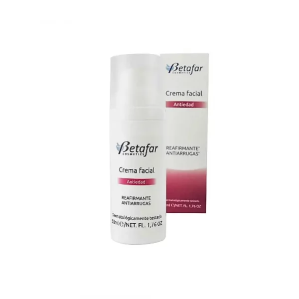 Crema facial antiedad Betafar 50ml tarro y caja para firmeza del rostro