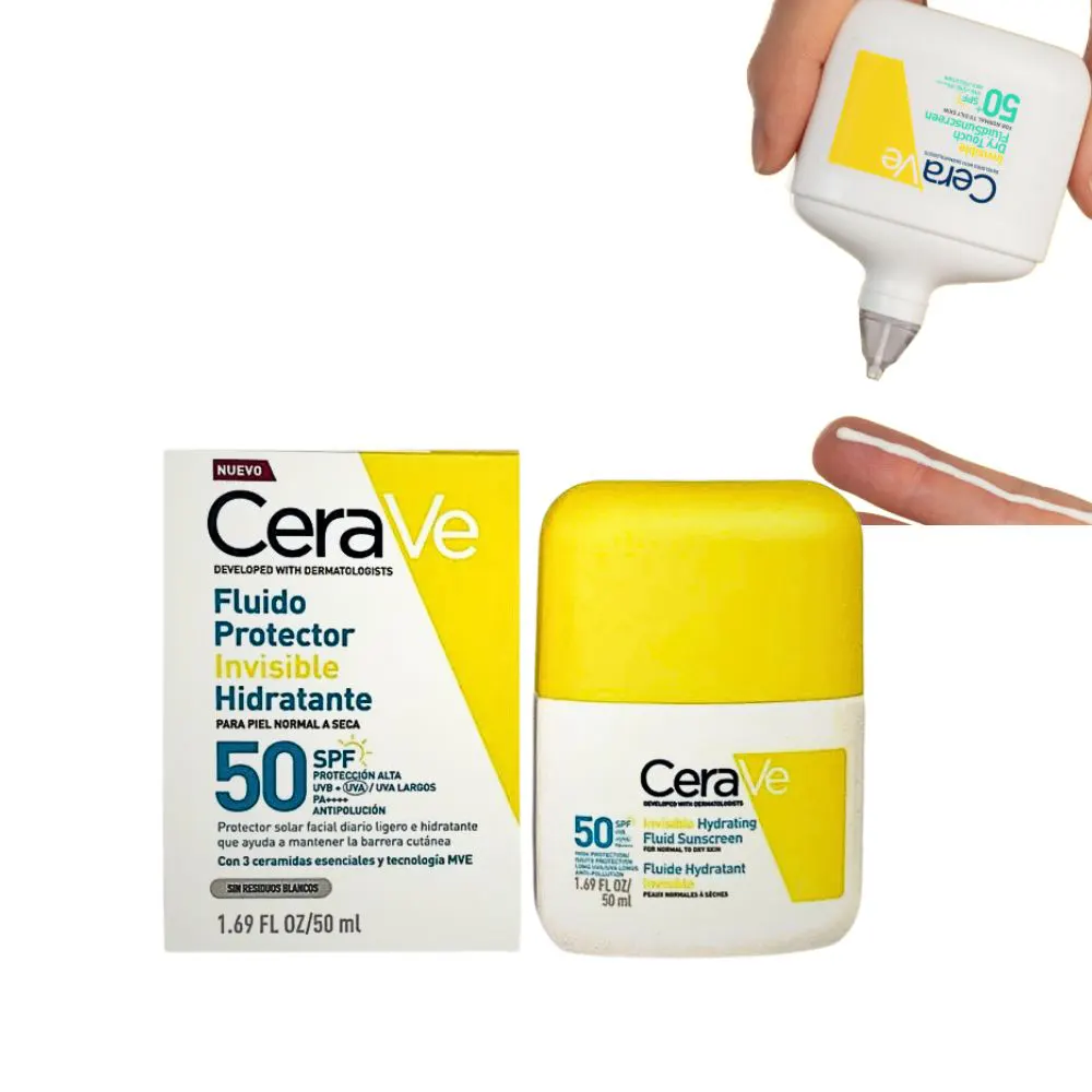 CeraVe Fluido Protector Invisible SPF 50 para piel hidratada y protegida