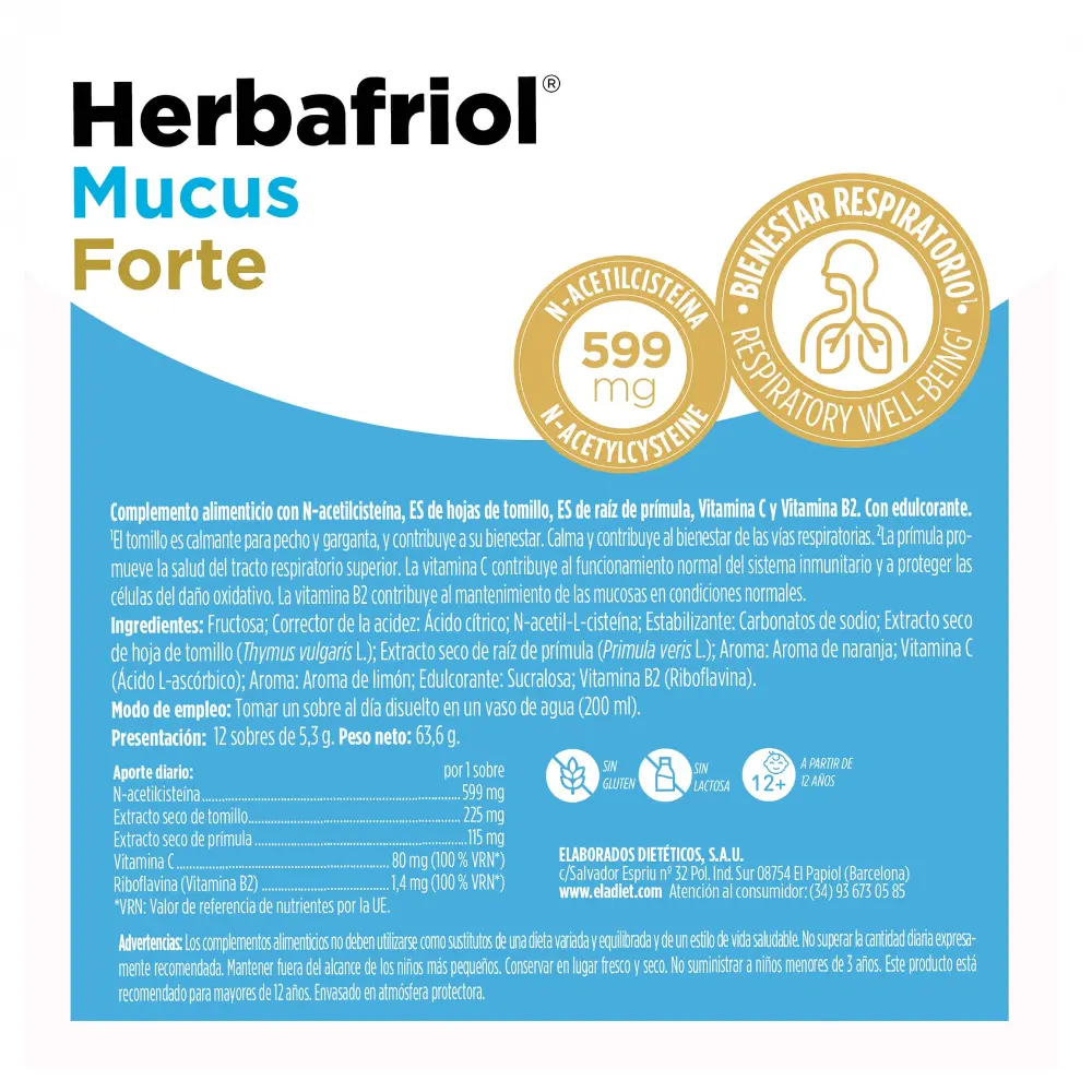 Herbafriol Mucus Forte Eladiet 12 sobres - Imagen 2