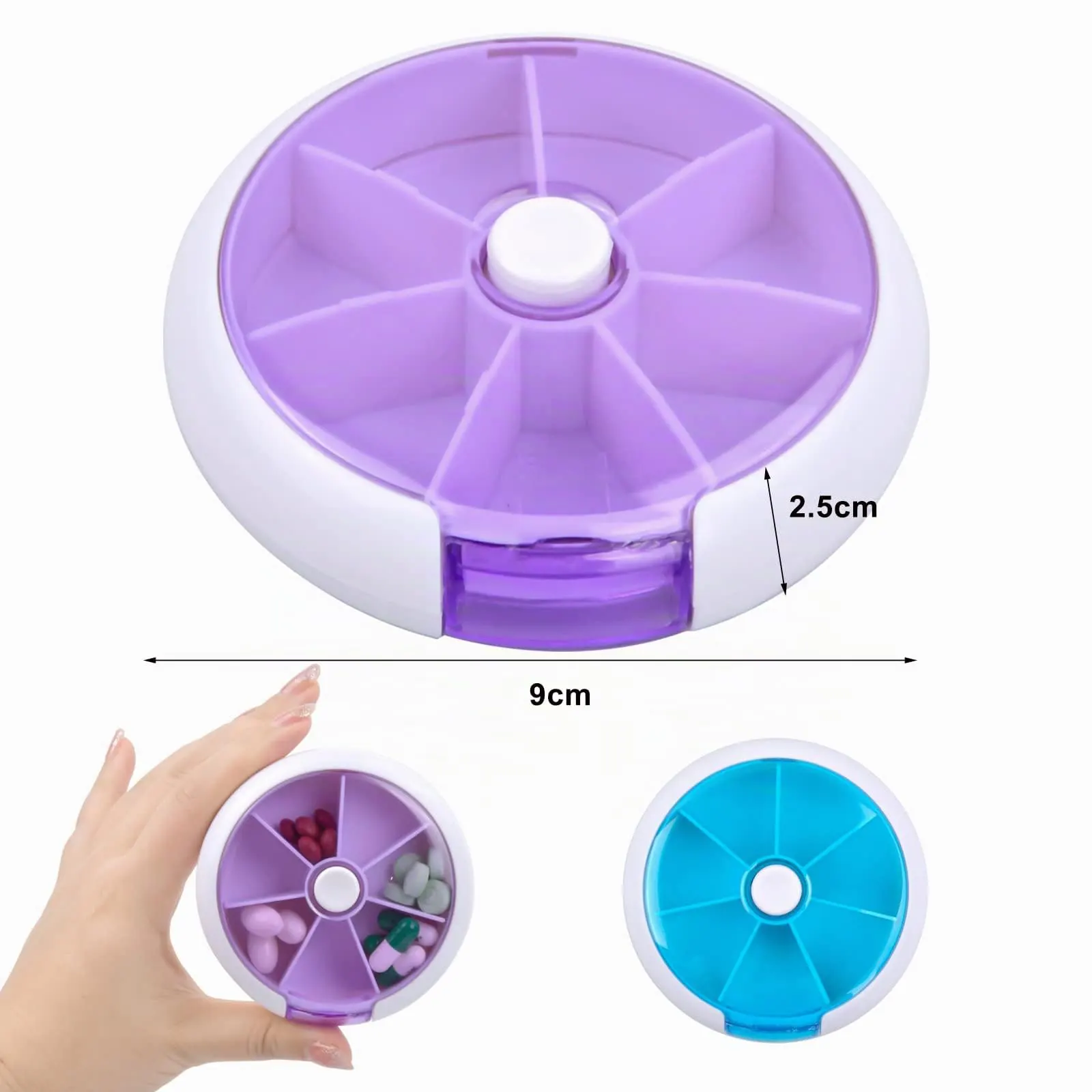 Pastillero ALBA de 7 Compartimentos – Verde, Azul y Morado - Imagen 2