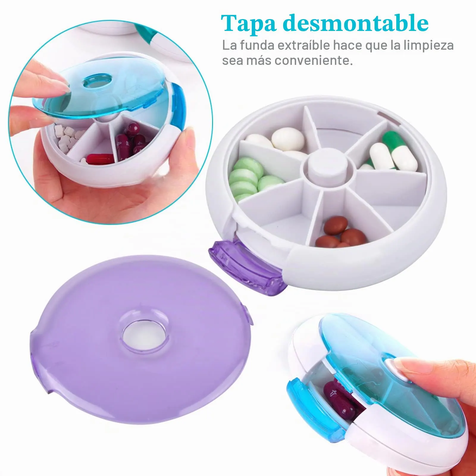 Pastillero ALBA de 7 Compartimentos – Verde, Azul y Morado - Imagen 3